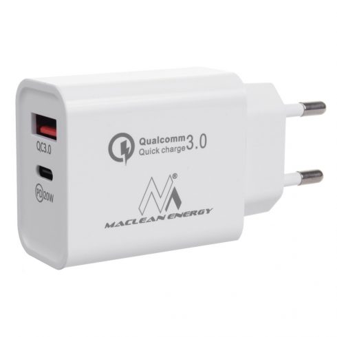 20W Maclean zidni punjač PD napajanje Qualcomm Quick Charge QC 3.0 5V3A/9V2.22A/12V1.67A Bijeli MCE485W