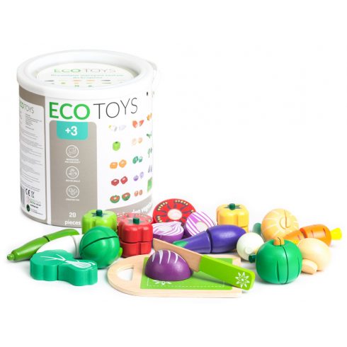 Drveno povrće za rezanje, set od 20 komada ECOTOYS