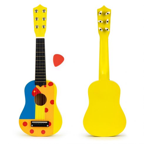 Drvena dječja gitara s metalnim žicama i trzalicom - žuta ECOTOYS