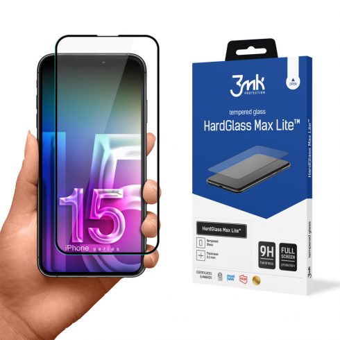 3mk HardGlass Max Lite - kaljeno staklo za iPhone 15 (crno)