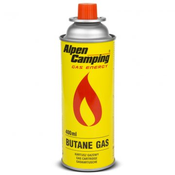   Alpen Camping plinska patrona od 400 ml. Certifikat: Pi 0875, prema EN417, izobutan, radni raspon između -10°C i + 40°C, IK004