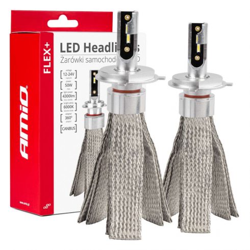 LED auto žarulje flex+ serija h4/h19 6000k 12v 24v canbus amio-03657