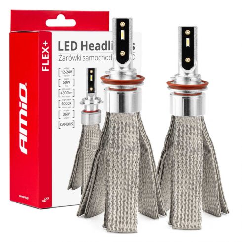 LED auto žarulje flex+ h8 h9 h11 h16 12v 24v 6000k canbus amio-03663