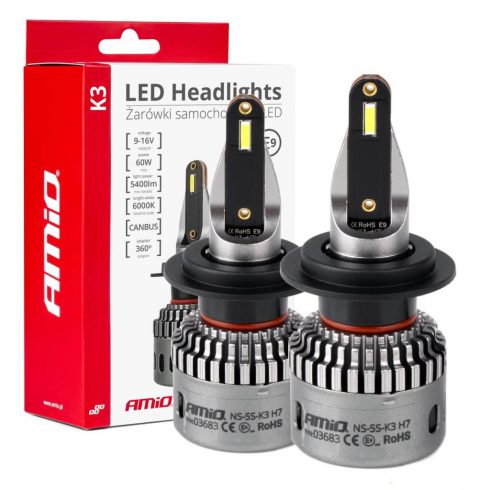 LED auto žarulje serije k3 h7/h18 12v 6000k canbus amio-03683