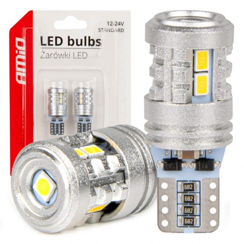 LED žarulje standardne t10 w5w 6x3020 + 1x3030 smd bijele 12v 24v amio-03718