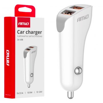 Auto punjač 2x USB-A 2.1a amio-03874