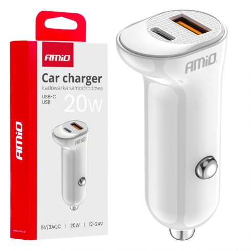 Auto punjač usb-a + usb-c 20w amio-03875