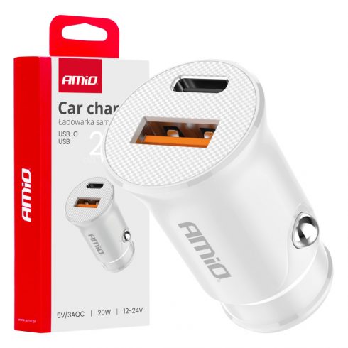 Auto punjač usb-a + usb-c 20w amio-03877