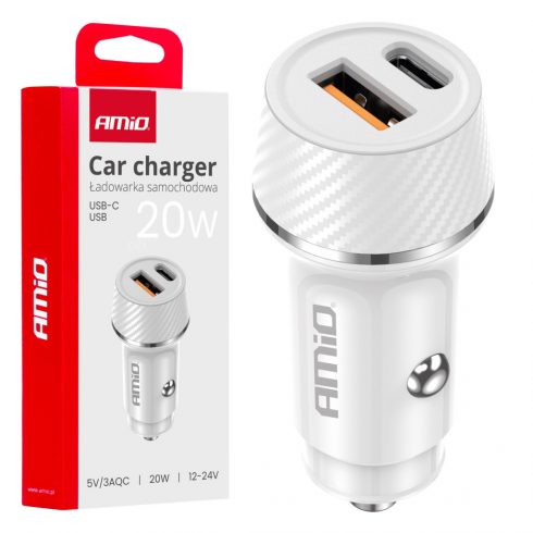 Auto punjač usb-a + usb-c 20w amio-03878