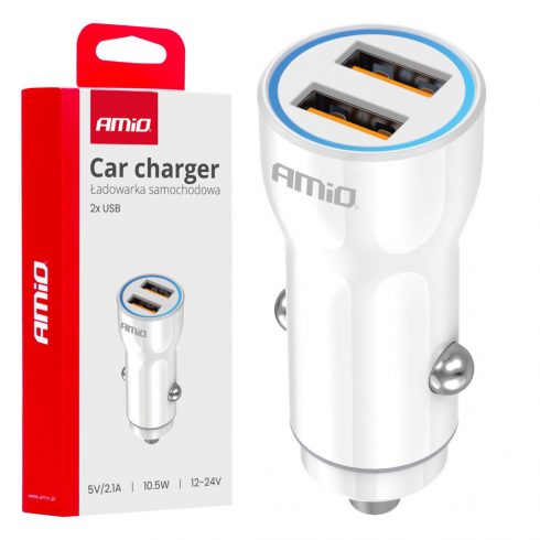 Auto punjač 2x USB-A amio-03879