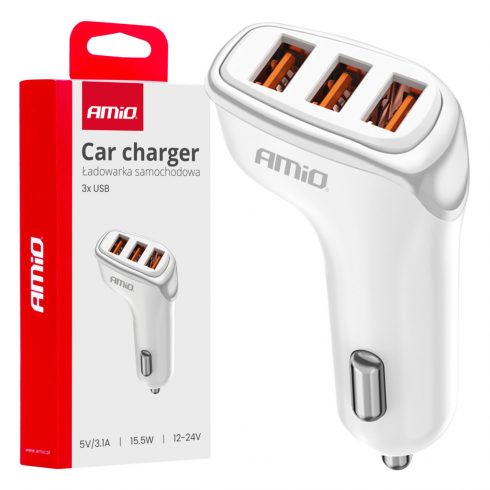 Auto punjač 3x USB-A 3.1a amio-03885