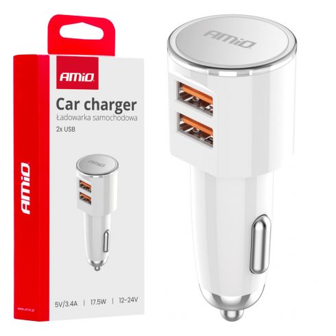 Auto punjač 2x USB-A 3.4a amio-03888