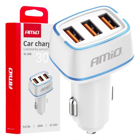 Auto punjač 3x USB-A 30W amio-03889