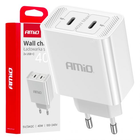 Mrežni punjač 230v 2x usb-c 40w amio-03892