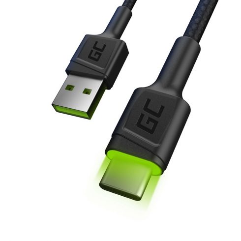 Kabel Green Cell Ray USB kabel - USB-C 120 cm sa zelenim LED pozadinskim osvjetljenjem i podrškom za brzo punjenje Ultra Charge, QC 3.0