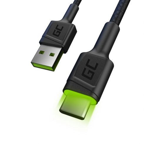 Kabel Green Cell Ray USB-A - USB-C Green LED 200 cm s podrškom za Ultra Charge QC3.0 brzo punjenje