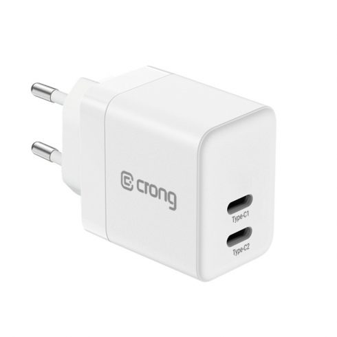 Crong Ultra Compact GaN - Zidni punjač 2x USB-C Power Delivery 35W (bijeli)