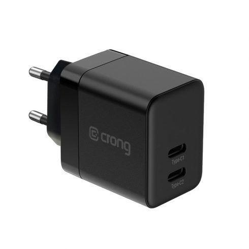 Crong Ultra Compact GaN - Zidni punjač 2x USB-C Power Delivery 35W (crni)