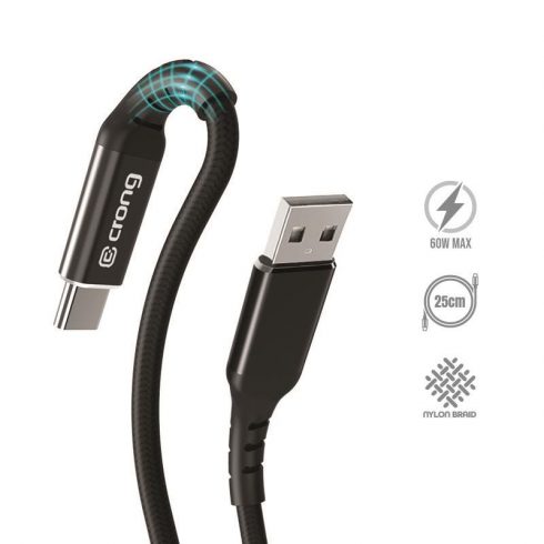 Crong Armor Link - USB-A na USB-C 60W 3A pleteni kabel za napajanje, brzo punjenje 25 cm (crno)