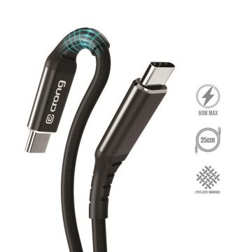   Crong Armor Link - USB-C na USB-C 60W 3A pleteni kabel Power Delivery Brzo punjenje 25cm (crno)