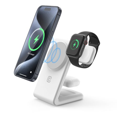 Crong MagSpot Pivot Stand - MagSafe punjač za iPhone, Apple Watch i AirPods (Snjeguljica)