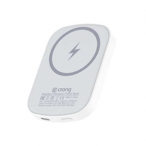 Crong MagSpot Power Bank - bežični ultra tanki power bank s MagSafe 5000mAh, USB-C 20W PD (bijeli)