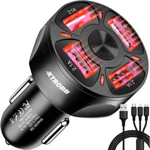 4x USB auto punjač + Xtrobb 19907 kabel