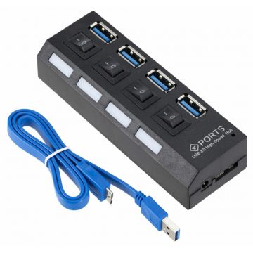 AK244B hub USB 3.0 4 priključka crno/bijeli