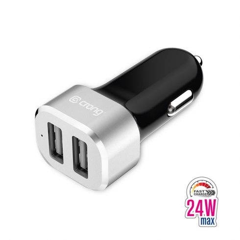 Crong Power auto punjač 24 W s dvostrukim USB priključkom (aluminij)