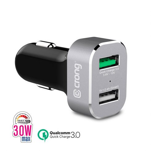 Crong Power auto punjač 30 W 2-port USB s QC 3.0 (aluminij)