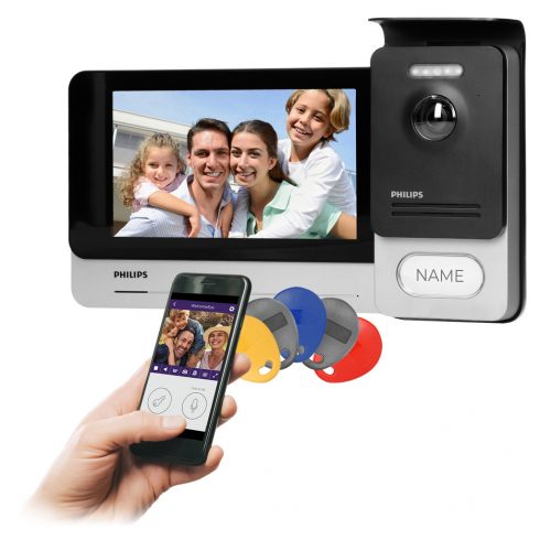 Philips WelcomeEye Connect 2, video portafon, slušalica, boja, LCD 7", zaslon osjetljiv na dodir, OSD izbornik, WI-FI + APP za telefon, kontrola vrata, RFID