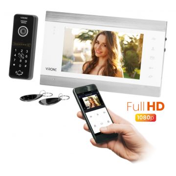   VIFIS Full HD video portafon kit, handsfree, 7" LCD monitor, OSD izbornik, Full HD 1080P kamera, sa enkripcijom, čitač kartica i ključeva i mobilna aplikacija, bijeli