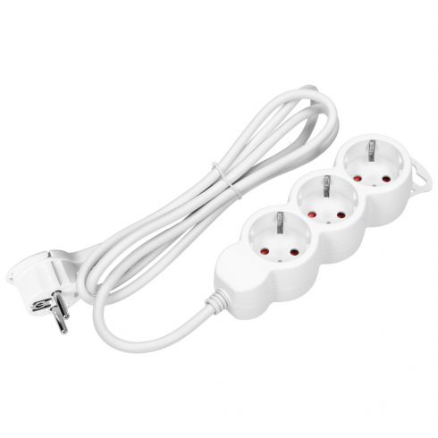 3-kraki produžni kabel 2P+Z (Schuko), 1,5m H05VV-F 3x1,5mm2, Imax=16A, ravni konektor, bijeli