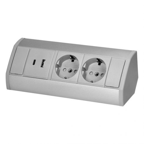 Utičnica za namještaj 2x2P+Z (Schuko), 2xUSB (tip A+C; 2.4A), sivo-srebrna