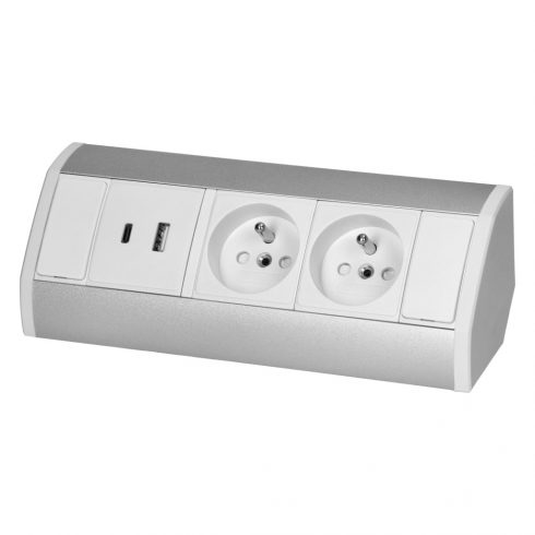 Utičnica za namještaj 2x2P+Z, 2xUSB (Tip A+C; 2.4A), bijela i srebrna