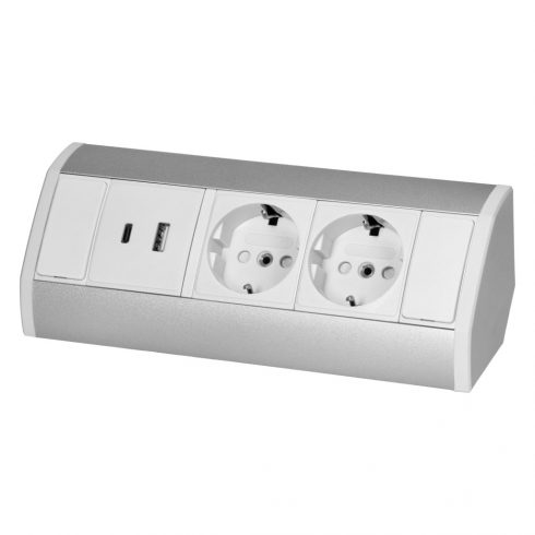 Utičnica za namještaj 2x2P+Z (Schuko), 2xUSB (Tip A+C; 2.4A), bijela i srebrna