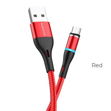   Borofone - USB-A na microUSB magnetni kabel s LED-om, 1,2 m (crveni)