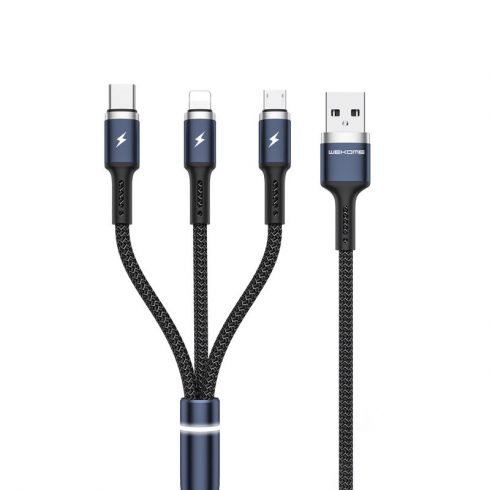 WEKOME WDC-119 Fython serija - 3-u-1 USB-A na Lightning + USB-C + Micro USB PD priključni kabel 1,2 m (crni)