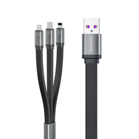 WEKOME WDC-157 King Kong 2. generacije - 3-u-1 USB-A na Lightning + USB-C + Micro USB 6A brzo punjenje 1,3 m priključni kabel (crni)