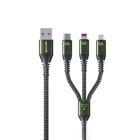 WEKOME WDC-170 Raython serija - 3-u-1 USB-A na USB-C + Lightning + Micro USB PD kabel za brzo punjenje od 1,2 m (crni)