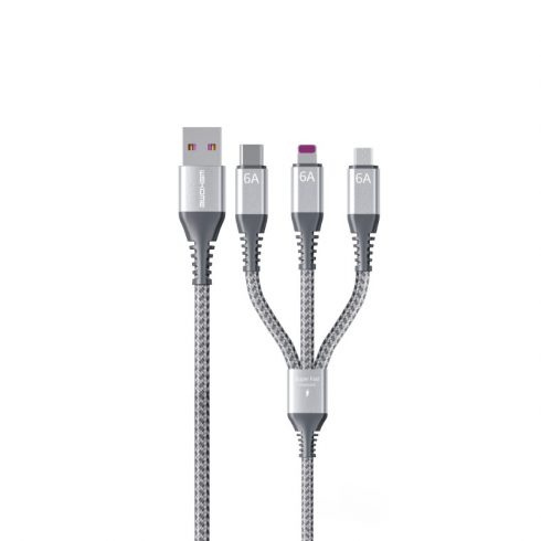 WEKOME WDC-170 Raython serija - 3-u-1 USB-A na USB-C + Lightning + Micro USB 1,2 m PD kabel za brzo punjenje (srebrni)