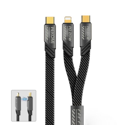 WEKOME WDC-189 Mecha serija - 2-u-1 USB-C na Lightning + USB-C priključni kabel 65 W brzo punjenje 1,2 m (potamnjelo)