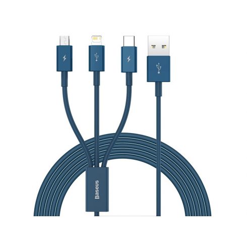 BASEUS 3 u 1 Superior Series kabel, USB-micro USB / USB-C / Lightning, 3,5 A, 1,2 m (CAMLTYS-03) Plavi