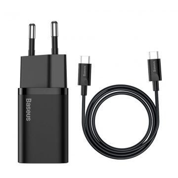   Baseus Mini Power Delivery 25 W USB-C zidni punjač s USB-C kabelom 100 cm, crni