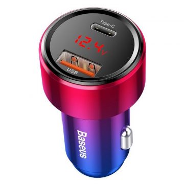   Baseus Magic USB + USB-C QC 4.0 PD 45W auto punjač crveno-plavi