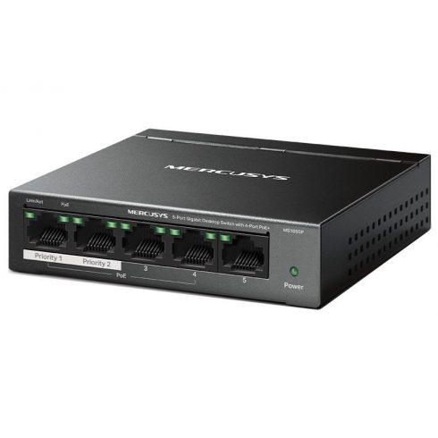 TP-Link Mercusys MS105GP Switch 5-Port, 4× Gigabit PoE+, 1× GLAN, 802.3af/at, 65 W