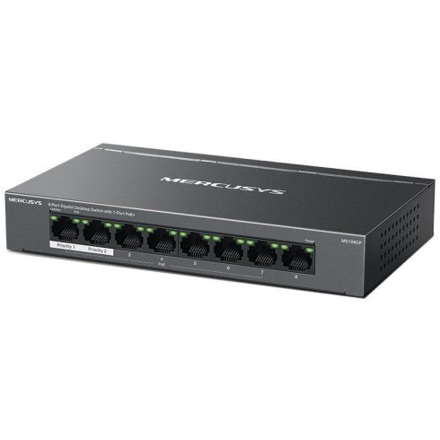 TP-Link Mercusys MS108GP Switch 8-port, 7× Gigabit PoE+, 1× GLAN, 802.3af/at, 65 W