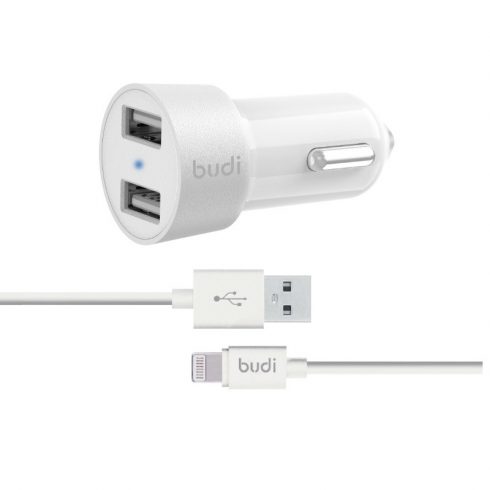 Budi - 2 USB auto punjača sa LED indikatorom+lightning kabel