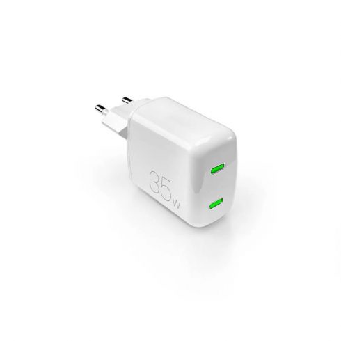 PURO MiniPro zidni punjač GaN - 2 x USB-C 35W PD zidni punjač (bijeli)