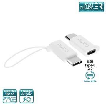   PURO Micro USB na USB-C adapter - Micro USB na USB-C 2.0 adapter za punjenje i sinkronizaciju podataka, 2A, 480 Mbps + sigurnosno uže (bijelo)